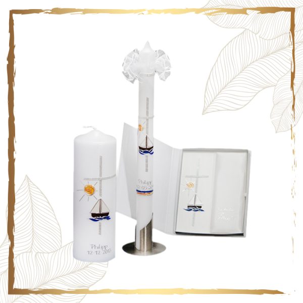 Taufkerzenset Segelschiff