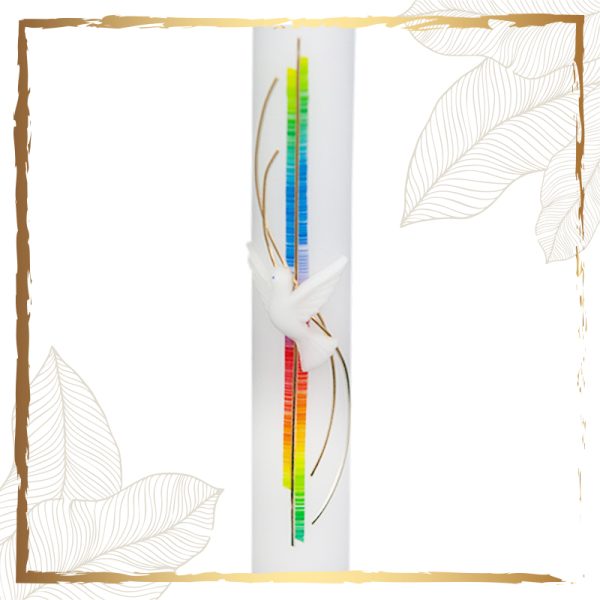 Taufkerze mit weißer Taube bunt