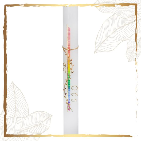 Taufkerze in Regenbogenfarben