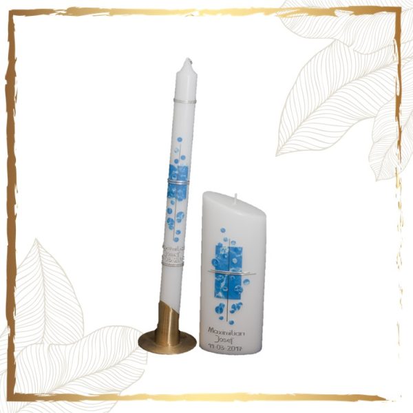 Taufkerzenset Stripes and Dots blau