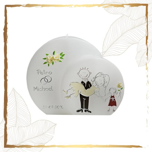 Hochzeitskerze Comic-Brautpaar mit Kind Hochzeitskerzen-lustig