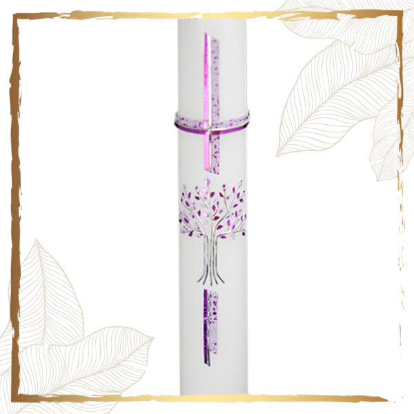 Taukerze mit Lebenbaum in pink Taufkerzen-modern