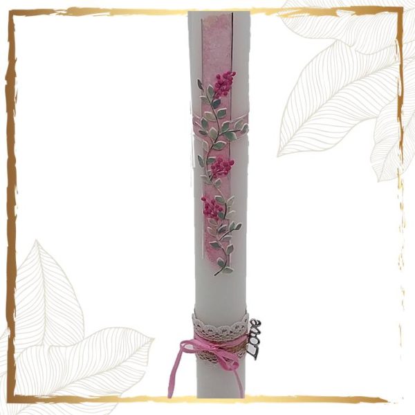 Taufkerze Vintage Kreuz rosa