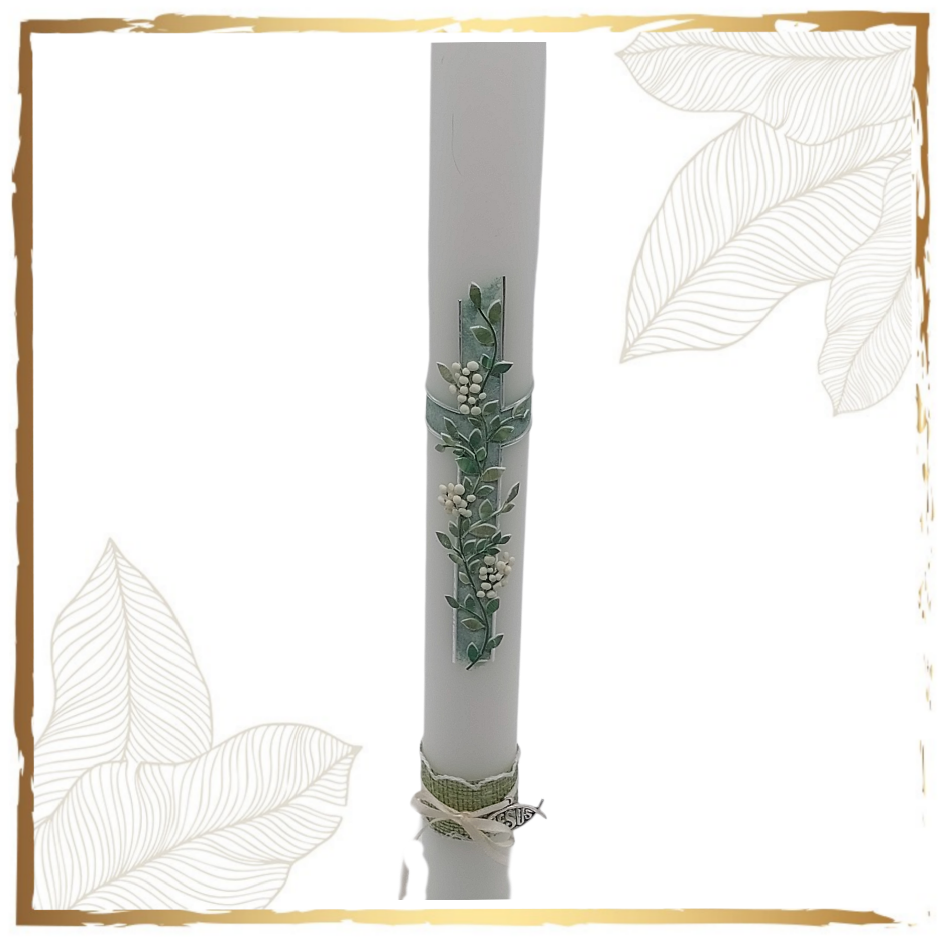 Taufkerze Vintage Kreuz blau – Bild 2