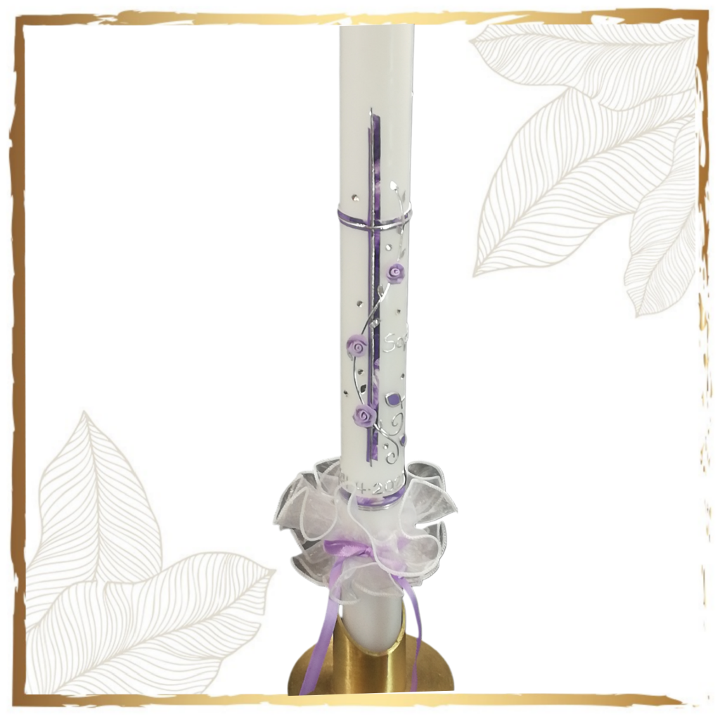 Taufkerze Violet Roses