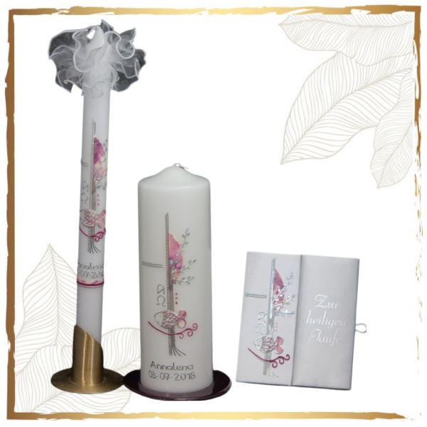 Taufkerzenset Rosa Fisch