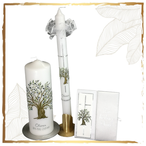 Taufkerzenset Olivenbaum
