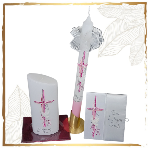 Taufkerzenset Taube mit Zweig