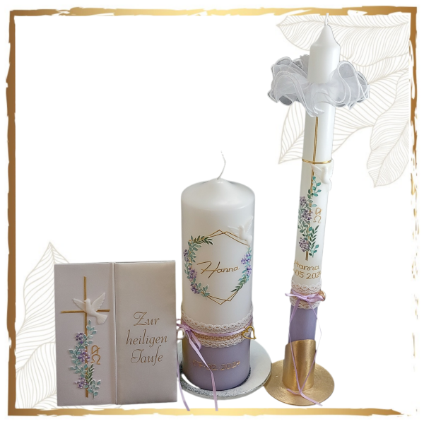 Taufkerzenset Vintage Dolden Taube