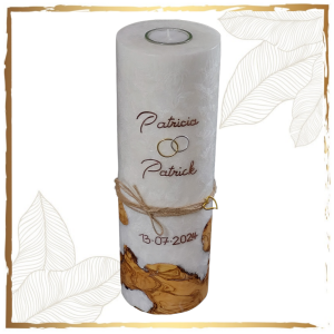 Hochzeitskerze Holz und Jute