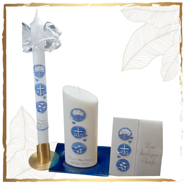 Taufkerzenset Symbolik Stripe rund