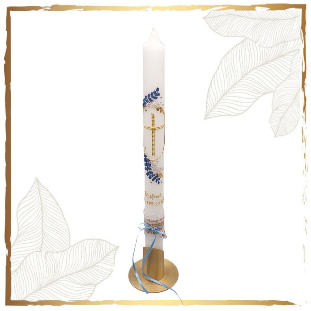 Taufkerze Vintage Blatt