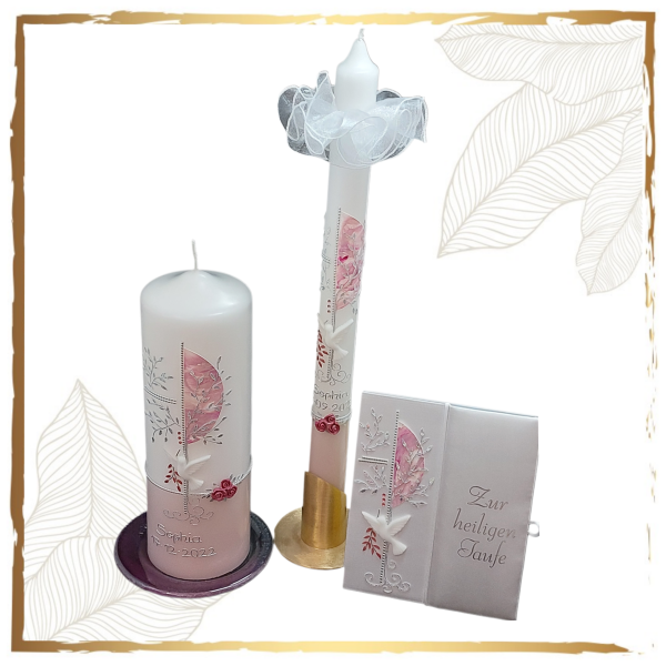 Taufkerzenset Vintage Dove Rose