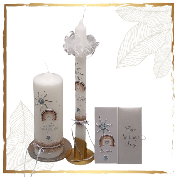 Taufkerzenset Vintage Rainbow