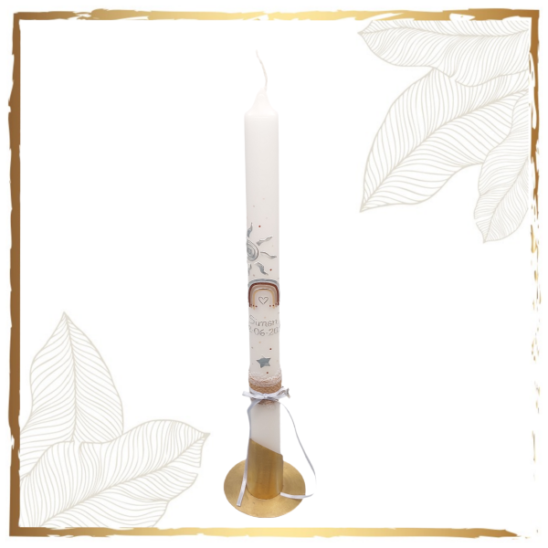 Taufkerze Vintage Rainbow braun-blau