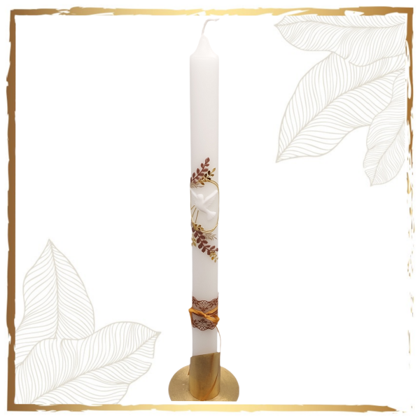 Taufkerze Vintage Taube und Blatt
