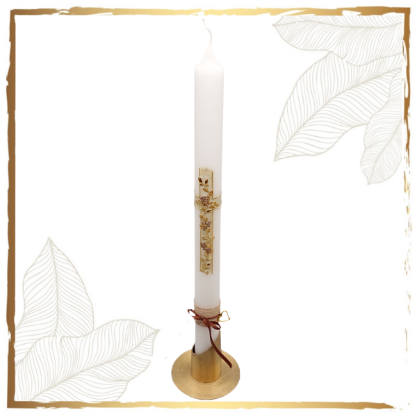 Taufkerze Vintage Kreuz Natur